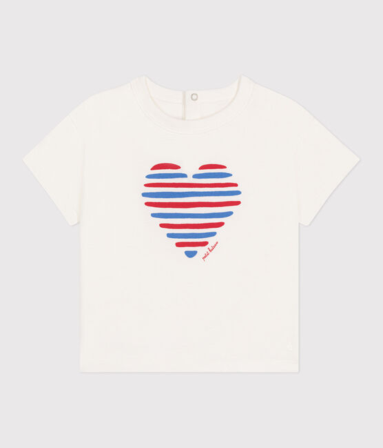 Kurzärmeliges Baby-T-Shirt aus einfarbiger Baumwolle weiss MARSHMALLOW/weiss MULTICO