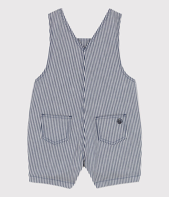 Baby-Kurzlatzhose aus gestreiftem Canvas für Mädchen blau MEDIEVAL/weiss MARSHMALLOW