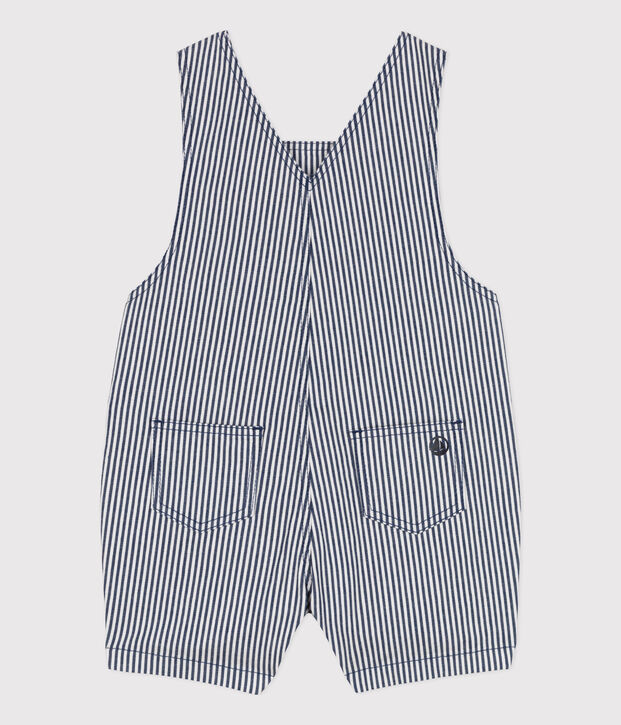 Baby-Kurzlatzhose aus gestreiftem Canvas f&uuml;r M&auml;dchen blau/weiss