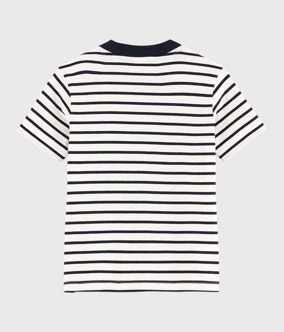 Kurzärmeliges Kinder-T-Shirt aus Jersey für Jungen weiss MARSHMALLOW/blau SMOKING