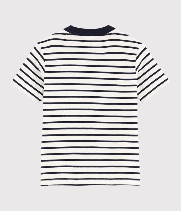 Kurz&auml;rmeliges Kinder-T-Shirt aus Jersey f&uuml;r Jungen weiss/blau