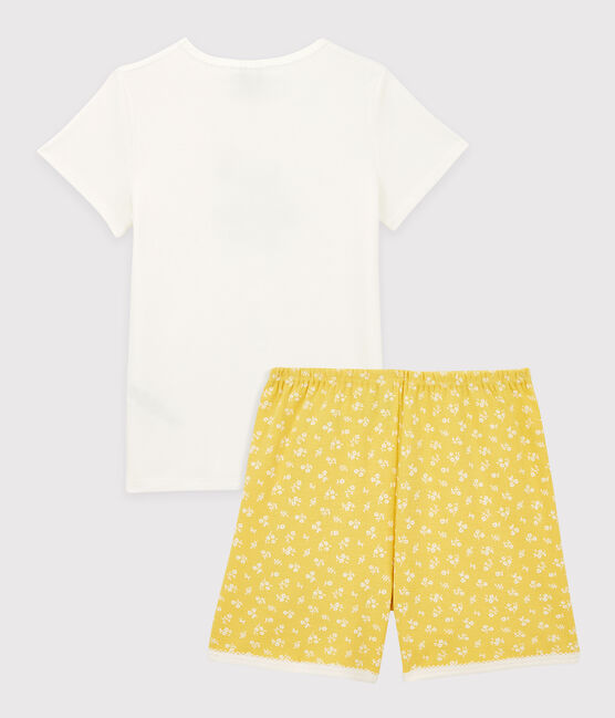 Kinder-Kurzpyjama aus Baumwolle mit Blumen für Mädchen weiss MARSHMALLOW/ ORGE