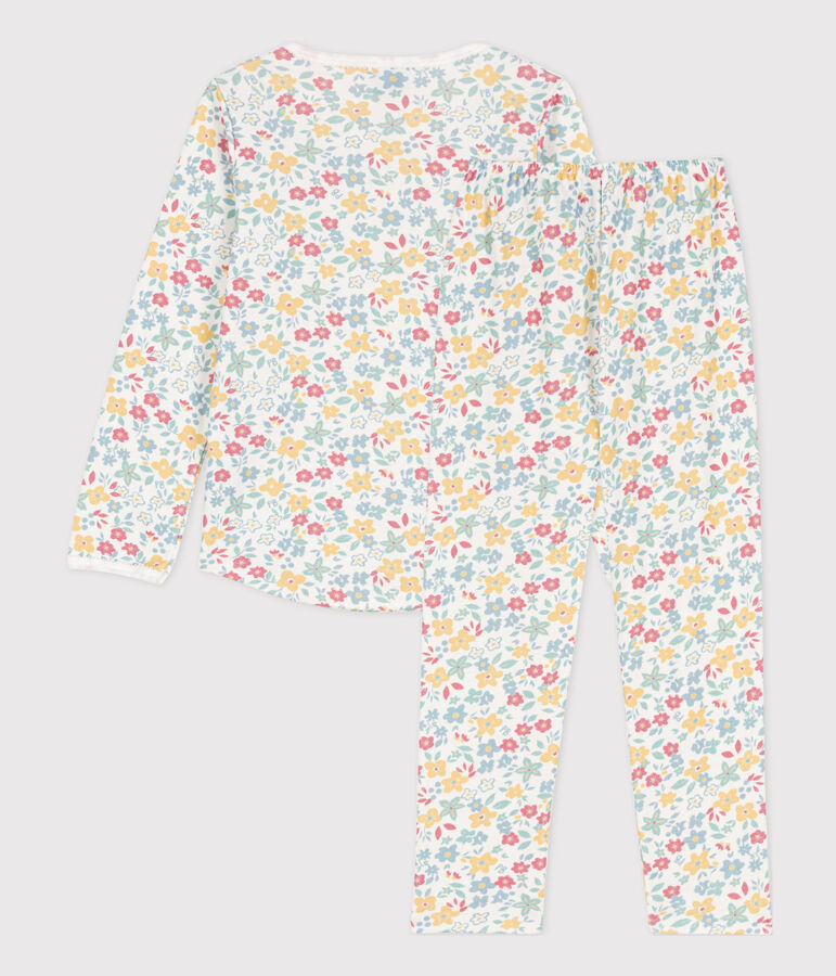 Kinderpyjama aus Baumwolle mit Blumenmotiv f&uuml;r M&auml;dchen weiss/vielfarbig