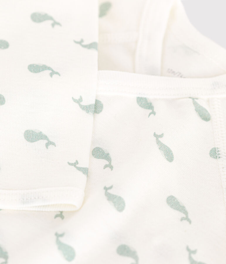 Lang&auml;rmeliger Wickelbody aus Baumwolle weiss/gr&uuml;n