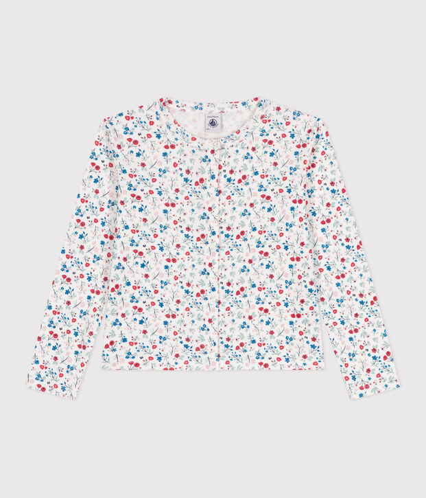 Kinder-Cardigan aus Baumwolle mit Blumenmuster weiss/vielfarbig
