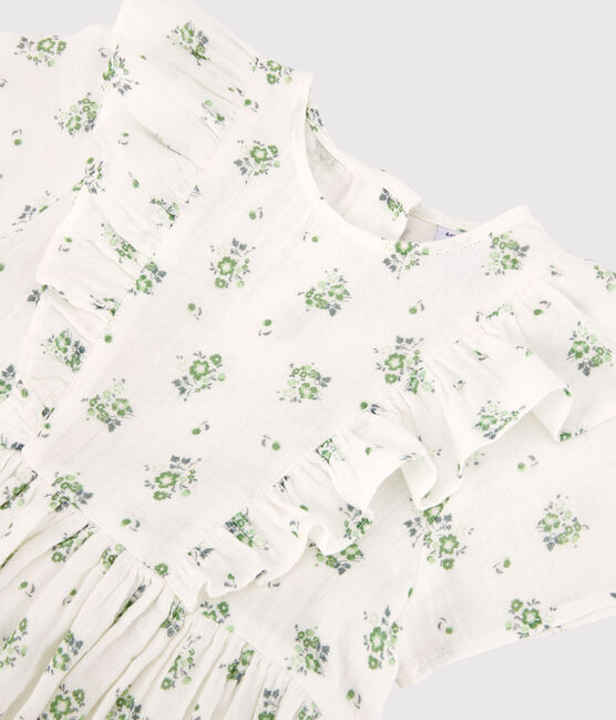 Gemustertes Kleid aus Bio-Baumwollgaze für Mädchen weiss MARSHMALLOW/weiss MULTICO