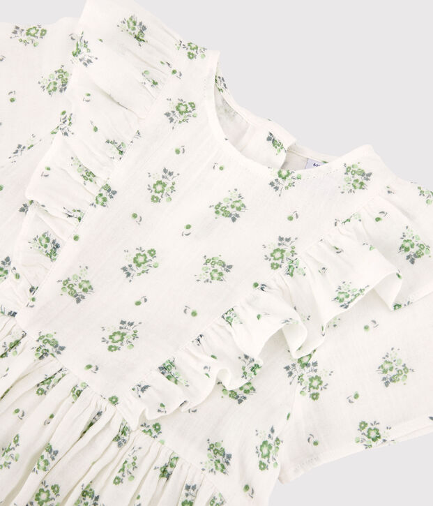 Gemustertes Kleid aus Bio-Baumwollgaze f&uuml;r M&auml;dchen weiss/vielfarbig