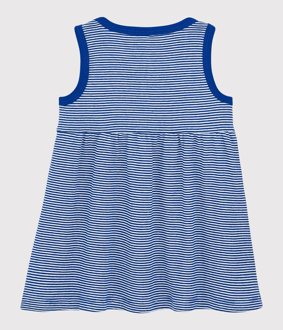 Ärmelloses gestreiftes Baby-Kleid für Mädchen blau SURF/weiss MARSHMALLOW