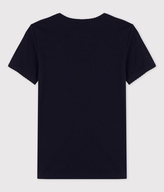 Eng anliegendes T-Shirt mit Pikotkante aus Bio-Baumwolle für Damen blau SMOKING