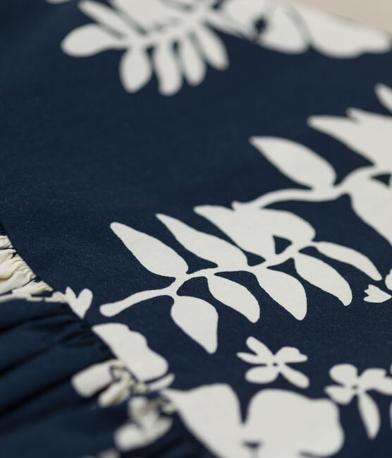 Kurzärmeliges Kinderkleid aus Popeline für Mädchen blau MEDIEVAL/weiss MARSHMALLOW