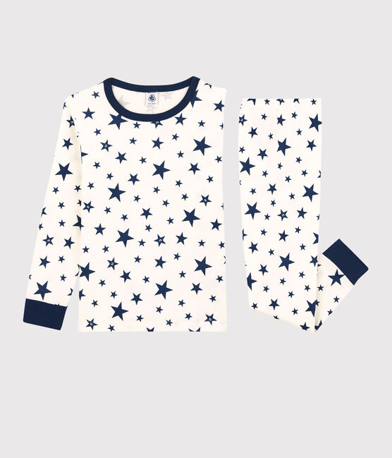 Kinderpyjama aus Baumwolle mit Sternenmuster weiss MARSHMALLOW/blau MEDIEVAL