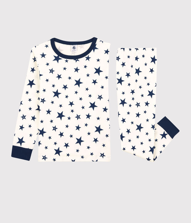 Kinderpyjama aus Baumwolle mit Sternenmuster weiss/blau