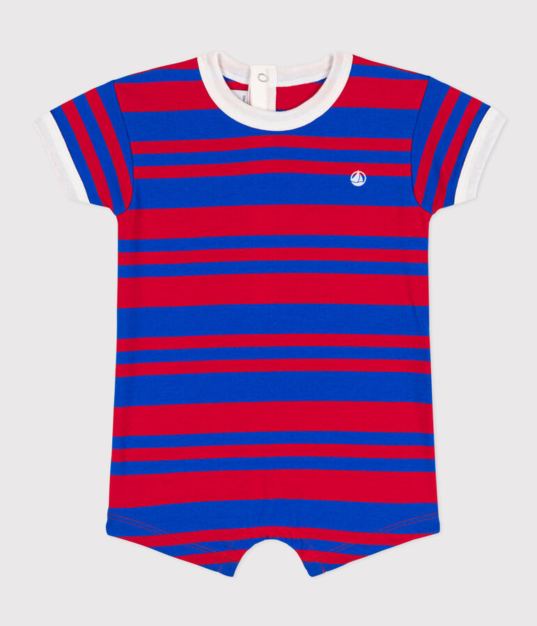 Baby-Kurzoverall aus gestreiftem Jersey blau/rot