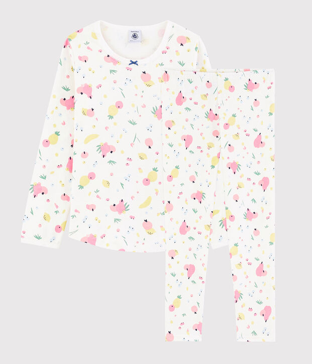 Kinderpyjama aus Bio-Baumwolle mit Obstmuster f&uuml;r M&auml;dchen weiss/vielfarbig