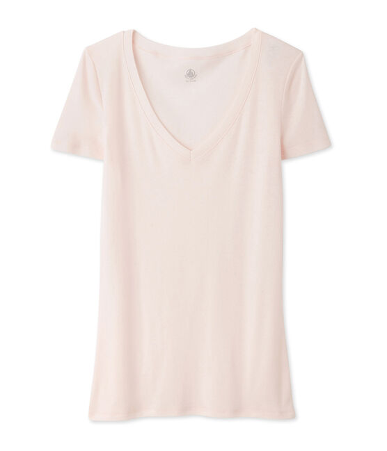 Kurzärmliges T-Shirt mit V-Ausschnitt für Damen rosa FLEUR