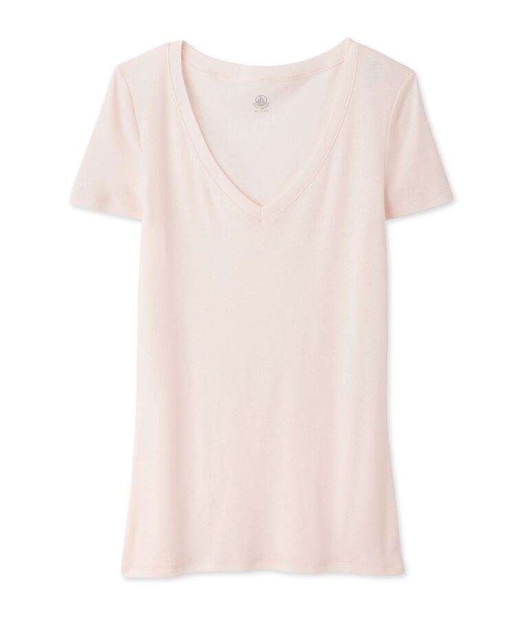 Kurz&auml;rmliges T-Shirt mit V-Ausschnitt f&uuml;r Damen rosa FLEUR