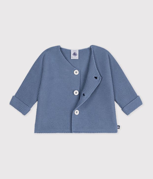 Cardigan b&eacute;b&eacute; tricot point mousse en coton uni blau