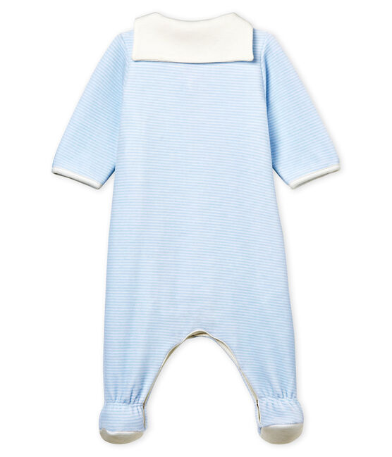 Baby-bodyjama jungen aus samt mit ringelstreifen blau FRAICHEUR/weiss ECUME