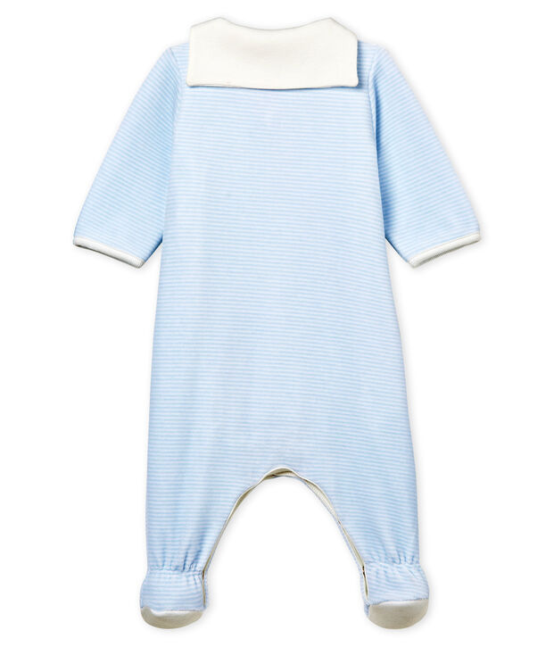 Baby-bodyjama jungen aus samt mit ringelstreifen blau/weiss