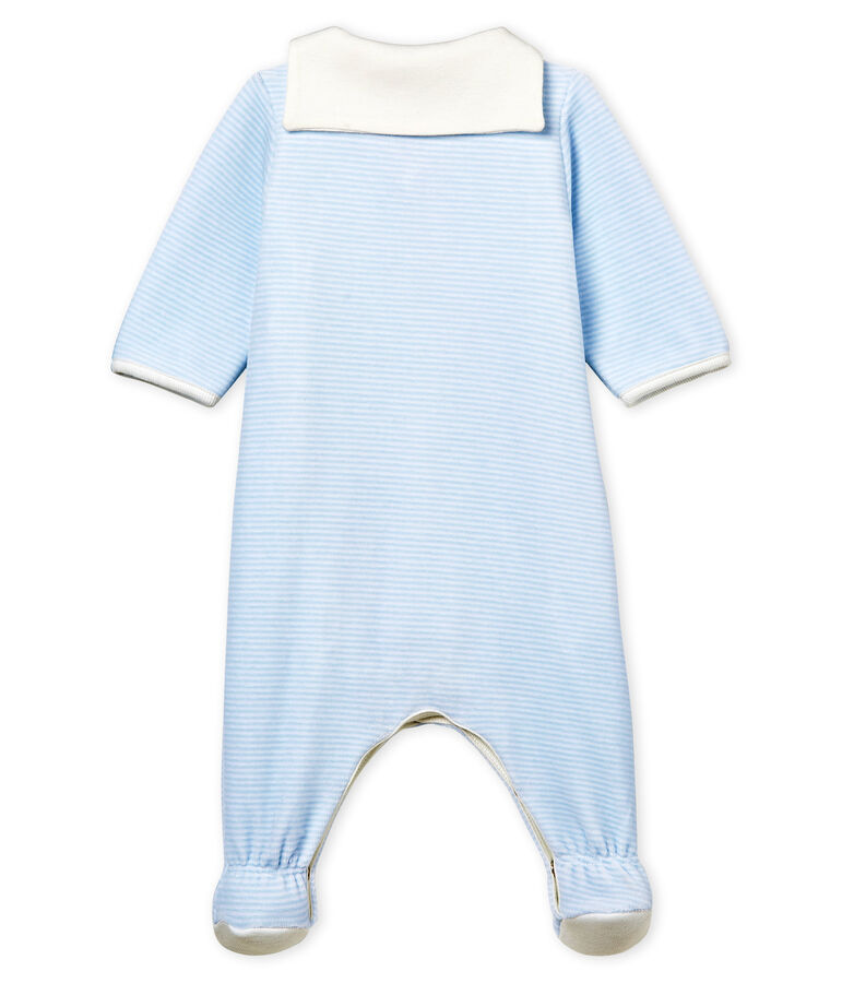 Baby-bodyjama jungen aus samt mit ringelstreifen blau/weiss