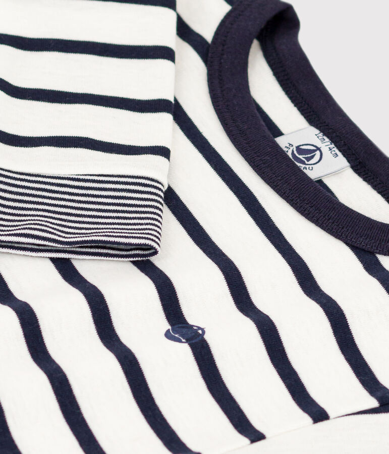 Lang&auml;rmeliges Baby-T-Shirt aus gestreifter Baumwolle weiss/blau