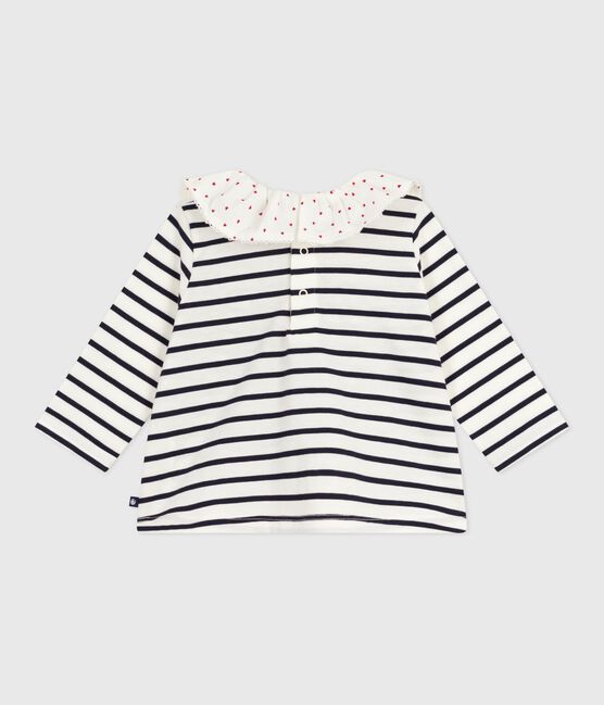 Langärmelige Baby-Bluse aus Baumwolle mit Matrosenstreifen und Herz-Kragen weiss MARSHMALLOW/blau SMOKING