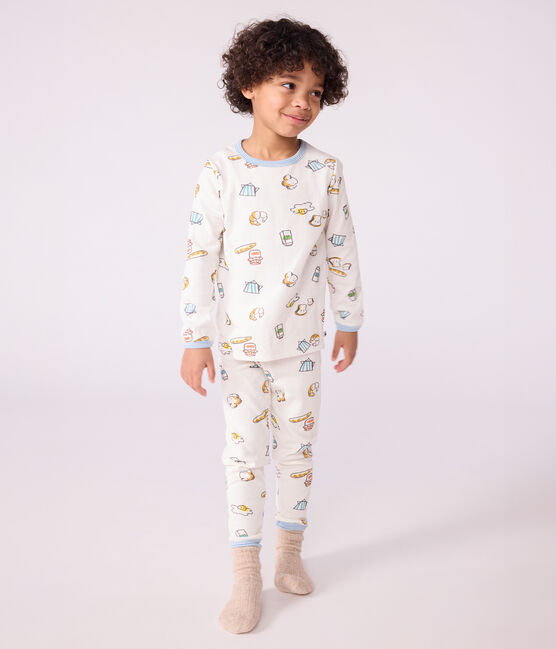 Kinder-Pyjama aus Doppeljersey mit Frühstücks-Motiv weiss MARSHMALLOW/weiss MULTICO