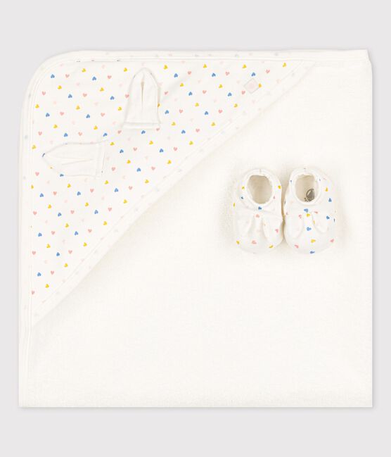 Quadratisches Baby-Badetuch aus Bio-Baumwolle weiss MARSHMALLOW/weiss MULTICO