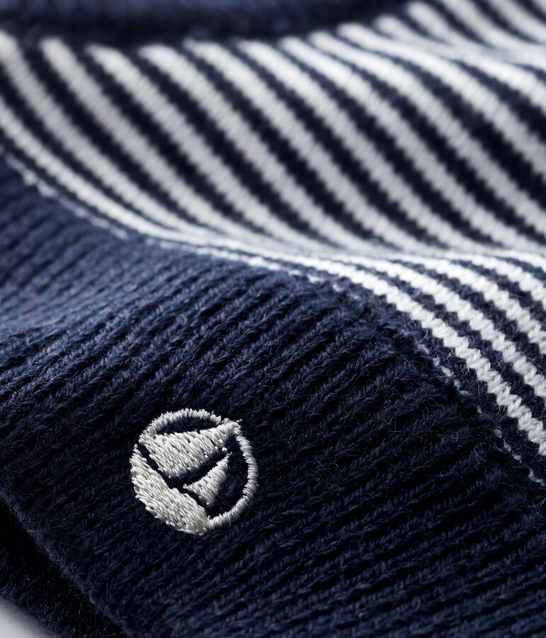 Gestreifte Baby-Kapuzenm&uuml;tze f&uuml;r M&auml;dchen/Jungen blau SMOKING/weiss MARSHMALLOW