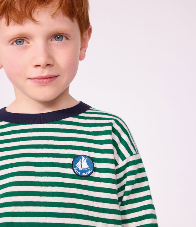 Lang&auml;rmeliges Kinder-T-Shirt mit Streifen gr&uuml;n/beige/gr&uuml;n
