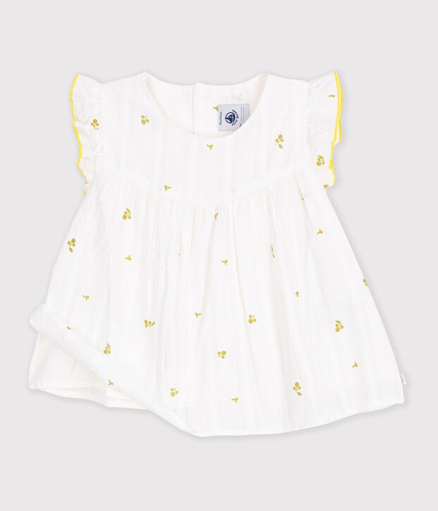 &Auml;rmellose Baby-Bluse aus Baumwolle mit Blumenmuster weiss/gr&uuml;n