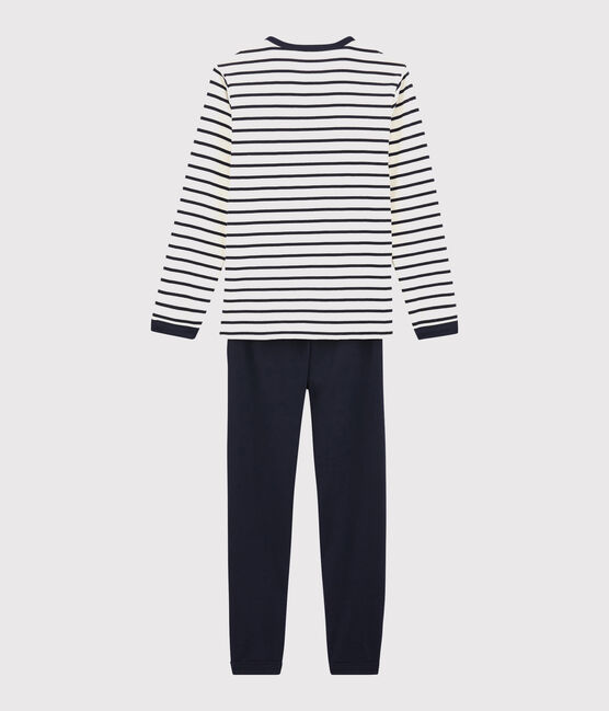 Kinderpyjama aus Rippstrick mit Matrosenstreifen weiss MARSHMALLOW/blau SMOKING