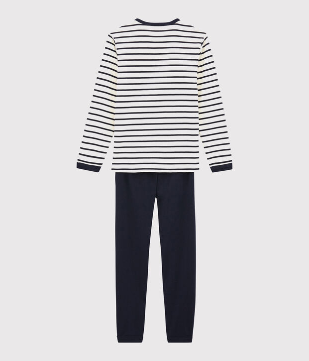 Pyjama aus Rippstrick mit Matrosenmuster weiss/blau