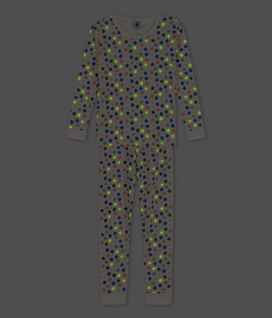 Kinderpyjama aus Baumwolle mit phosphoreszierenden Blumen für Mädchen weiss MARSHMALLOW/weiss MULTICO