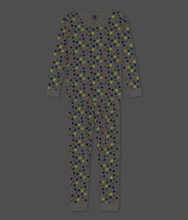 Kinderpyjama aus Baumwolle mit phosphoreszierenden Blumen f&uuml;r M&auml;dchen weiss/vielfarbig