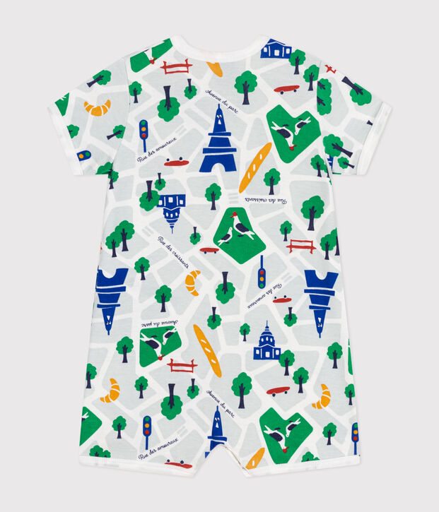 Baby-Kurzoverall aus Baumwolle weiss/blau