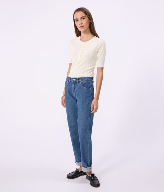 Kurzärmeliges Damen T-Shirt aus einfarbiger Baumwolle naturfarben MILK