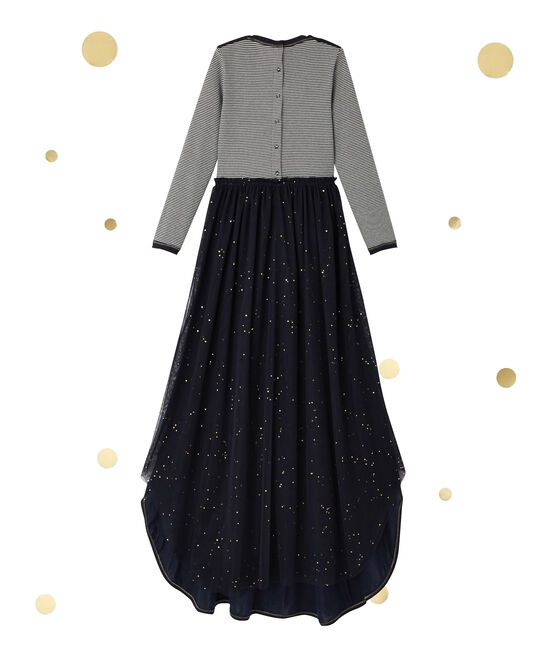 Mädchen-Langarmkleid im 2-in-1-Effekt Petit bateau x Marie-Agnès Gillot blau SMOKING/beige COQUILLE