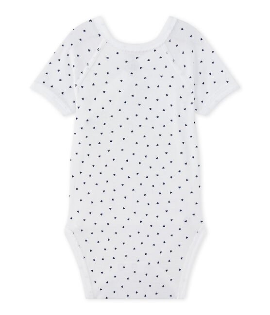 Kurzärmeliger Baby-Mädchen-Wickelbody mit Print weiss ECUME/blau MEDIEVAL