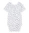 Kurzärmeliger Baby-Mädchen-Wickelbody mit Print weiss ECUME/blau MEDIEVAL