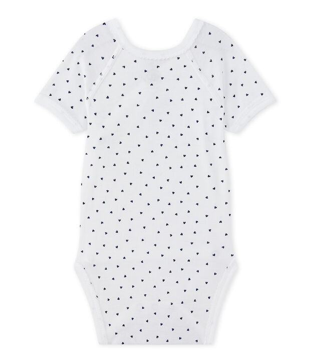 Kurz&auml;rmeliger Baby-M&auml;dchen-Wickelbody mit Print weiss/blau