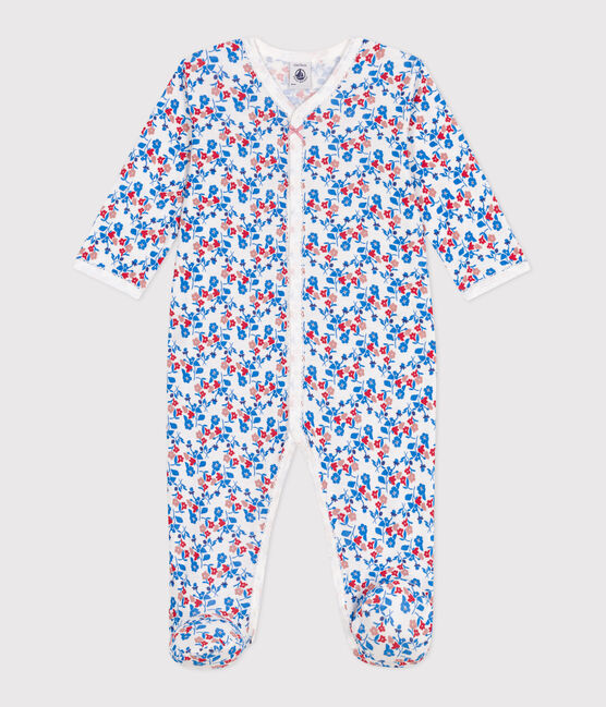 Strampler aus Baumwolle mit Blümchen weiss MARSHMALLOW/weiss MULTICO