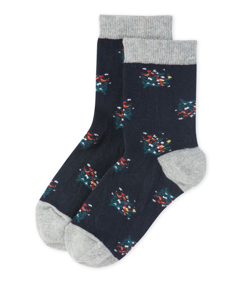 M&auml;dchen-Socken mit Blumenmotiv blau/vielfarbig