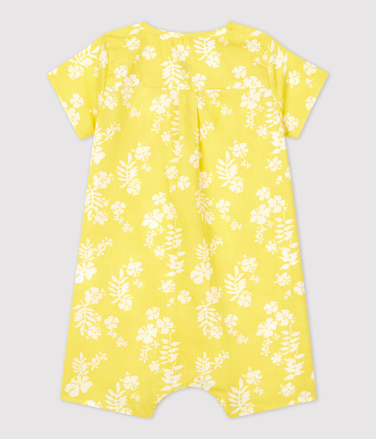 Kurzer Baby-Overall aus Bio-Popeline mit Hawaiimuster gelb/weiss