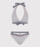 Damen-Bikini mit Streifen weiss MARSHMALLOW/blau MEDIEVAL
