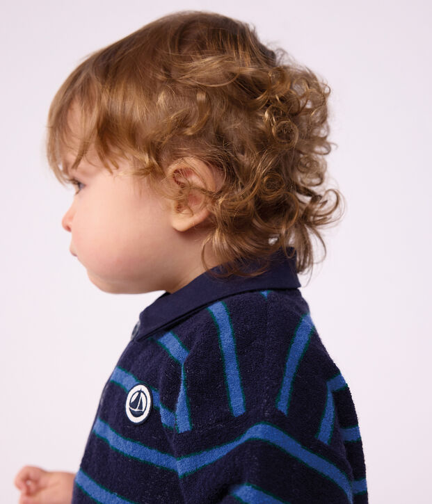 Kinder-Sweatshirt mit Polokragen aus Baumwolle mit Streifen blau/vielfarbig