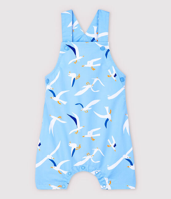 Kurze Baby-Latzhose aus Sergestoff für Jungen blau JASMIN/weiss MULTICO