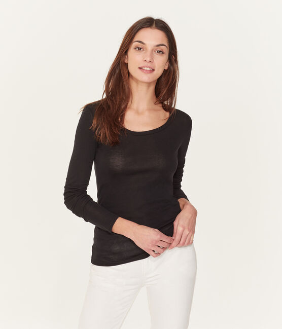 Leichtes langärmeliges baumwoll-t-shirt damen schwarz NOIR