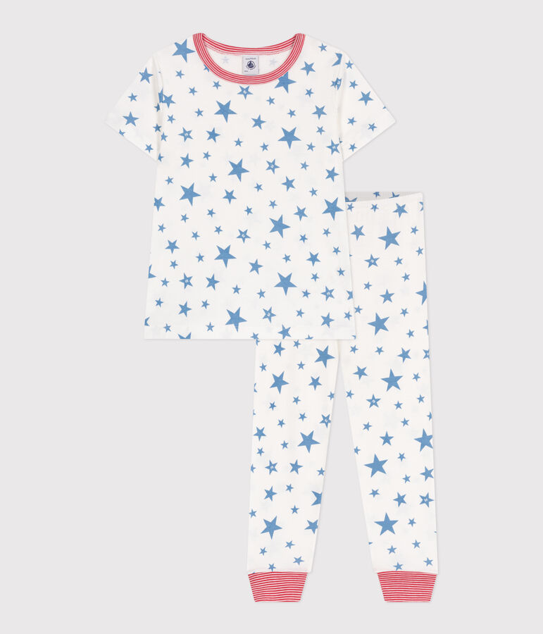 Kinder-Pyjama aus Baumwolle mit Sternmotiv weiss/blau