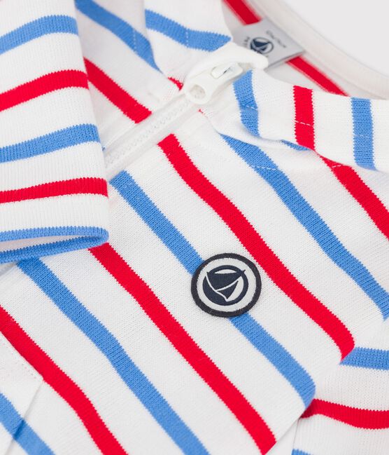 Gestreiftes Baby-Kapuzensweatshirt aus dickem Jersey weiss MARSHMALLOW/weiss MULTICO